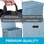 BIRDROCK HOME Laundry Hamper with Lid | Removable Bags for Sorting Clothes | Sectioned Laundry Basket for Bedroom & Bathroom | Collapsible Storage Bin with Cover | Double, Light Blue