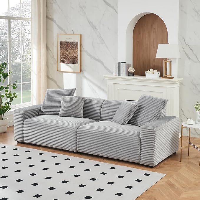 Ball & Cast 104" Modular Sectional Sofa,Comfy Loveseat Couch with 4 Pillows,Corduroy Fabric Upholstered Couches W/Deep Seat and Armrest,4 Seater Sectional Sofa for Living Room,Apartment,Gray