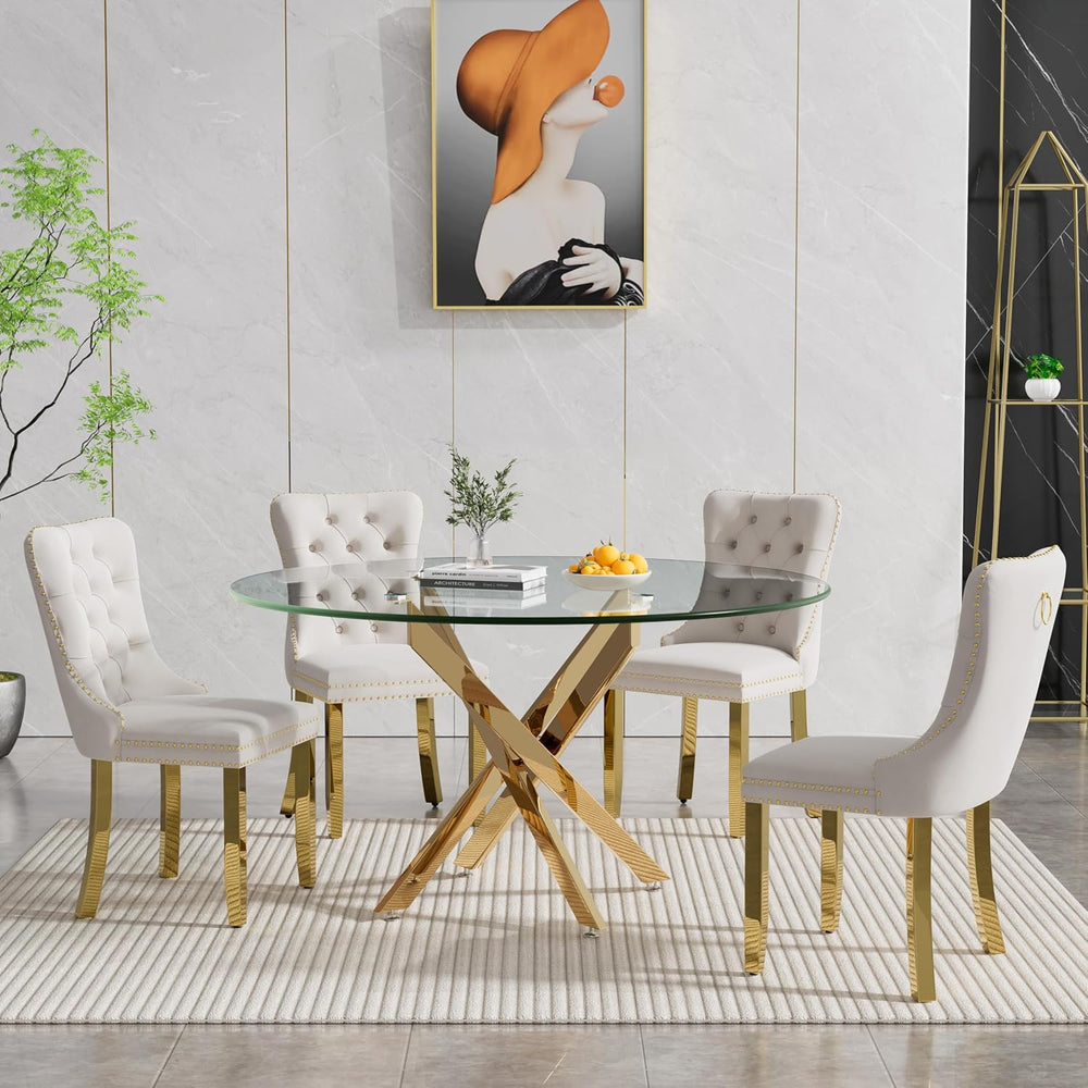 Henf 5 Piece Round Glass Dining Table Set for 4, Modern 47" Round Dining...