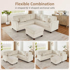 VANOMi Sectional Corner Couch, Corduroy L Shaped Sofa with Storage Ottoman,V Shaped Sectional Sofa, Corner 6-Seat Upholstered Couch with Chaise,Beige