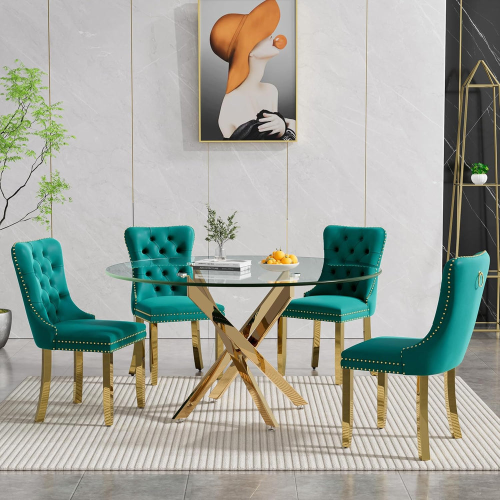 Round Glass Dining Table Set for 4, Modern Kitchen Table Set for 4, 47" ...