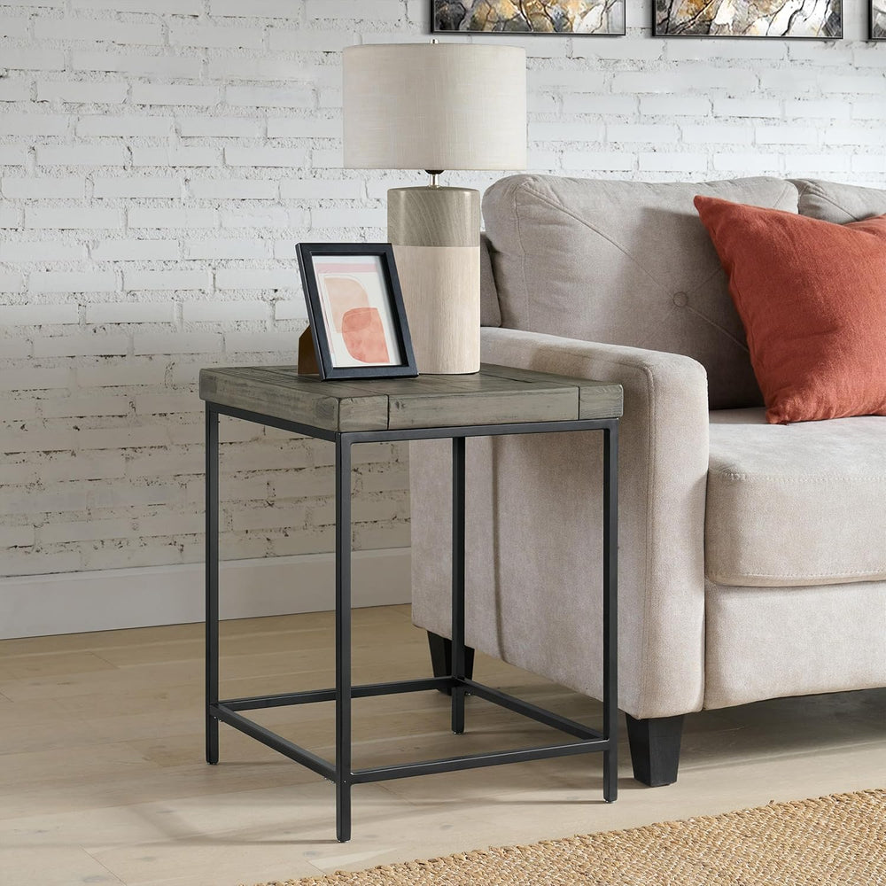 Alaterre Furniture End Table - Industrial Modern Side Table with Wood Top and...