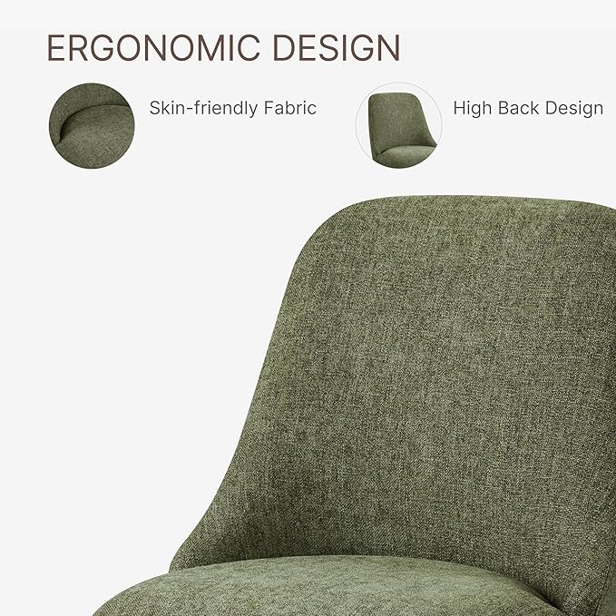Swivel Dining Chairs Set of 1, Upholstered Mid Century Modern Deskchair with High Back, Linen Fabric Kitchen Chairs for Dining Room, Bedroom, Dressing Room, Green