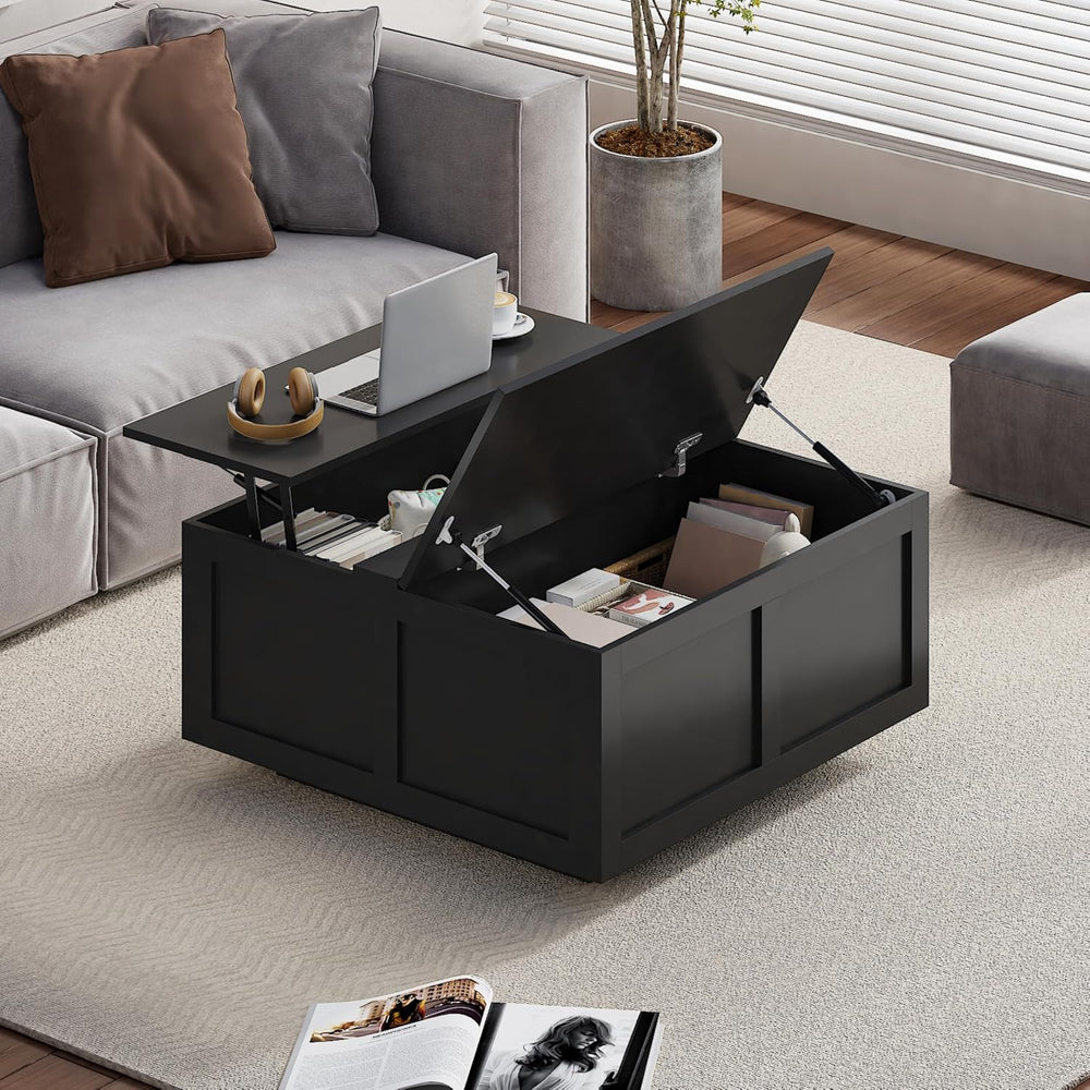 HedoAjim Lift Top Coffee Table with Storage, 31.5" Square Black Table