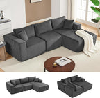 97" Modular Sectional Sofa, L-Shaped Boneless Couch with Deep Seat, Cozy Cloud Couch Sectional with Convertible Ottoman, Modern Sectional Couches for Living Room（ Grey）