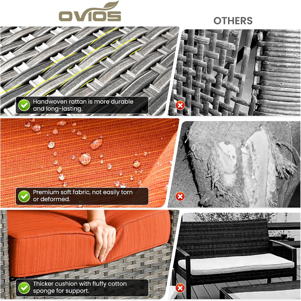 ovios 6 Pieces Patio Furniture Set, Outdoor Wicker Sofa Couch with Swivel Gli...