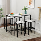 Aklaus 5 Piece Bar Table Set Kitchen Dining Table Set for 4 Modern Counter Height Bar Table with Bar Stools Set of 4 Faux Marble Top Pub Table and Stools for Dining Room Breakfast Nook Home Bar