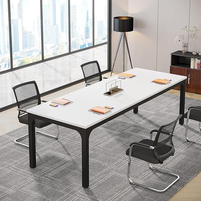 Tribesigns 6.5FT Conference Table, 78.7 Inche Rectangle Meeting Seminar Table, Large Business Tables for 6-8 People (Only Table) (White+Black)