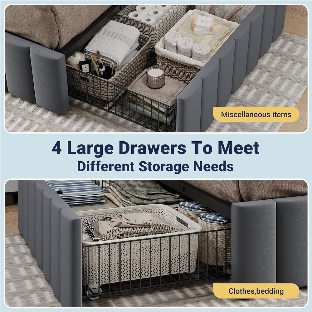 Allewie King Size Platform Bed Frame with 4 Large Storage Drawers, Velvet Ver...