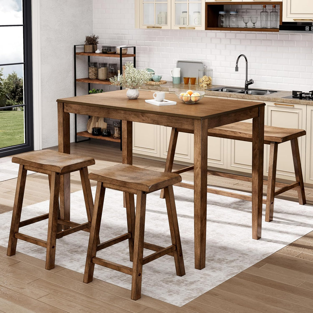 Sophia & William Solid Wood Counter Height Table and Chairs, Rustic Caram...