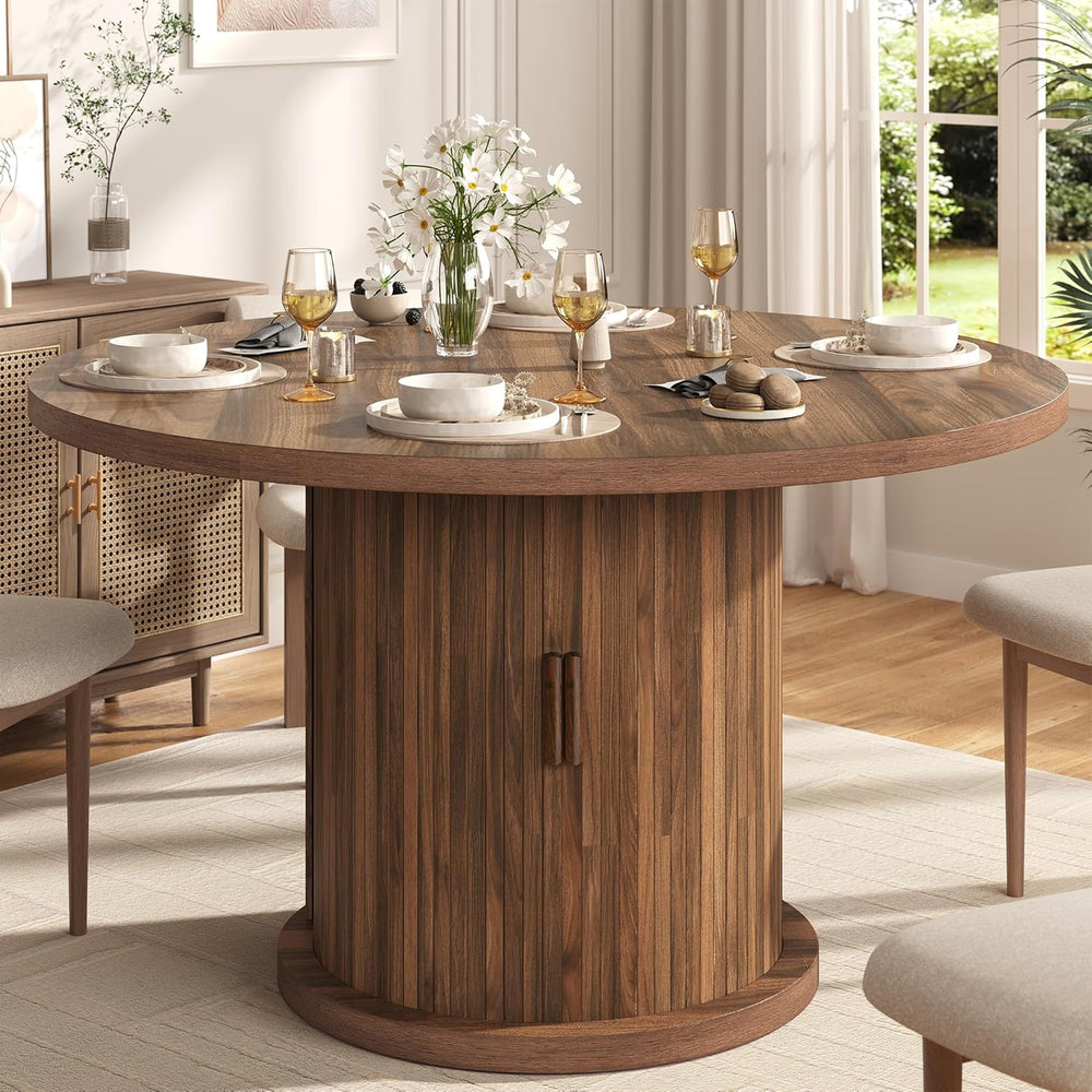 knoworld 47" Round Dining Table for 4-6, Modern Fluted Pedestal Kitchen ...