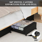 Under Bed Storage with Wheels and Cover, 360° Rolling Under Bed Metal Drawers for Clothes, Blankets, Books and Shoes,Black