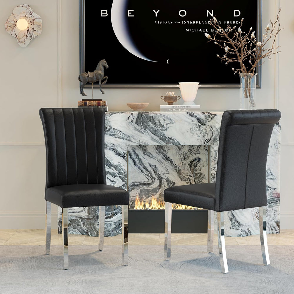 ACEDÉCOR Modern Dining Chairs Set of 6, Black Leather Dining Room Chairs with...