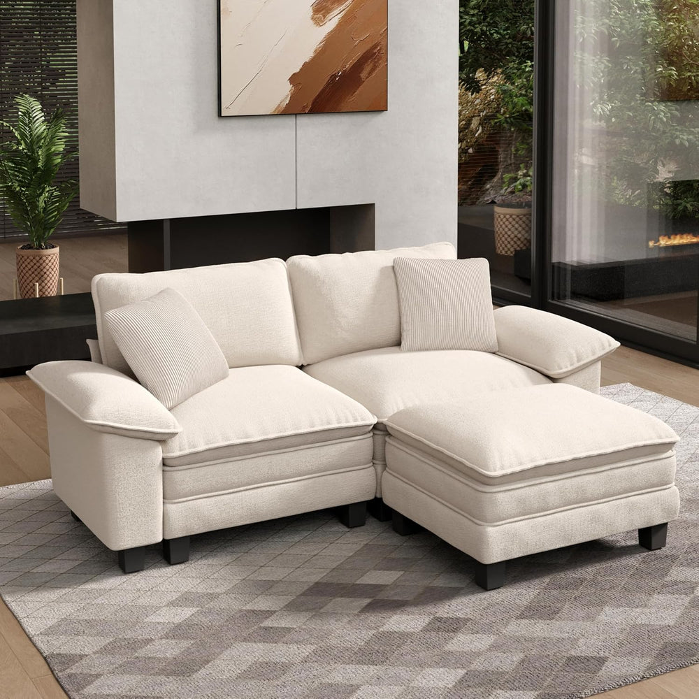 HERA'S HOUSE 3-Seat L Shaped Modular Cloud Couch Sectional Sofa Ottoman