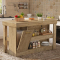 Tribesigns Kitchen Island with Trash Storage Cabinet, 55" Large Prep Table | 2-Tier Shelf, Farmhouse Island Table Furniture for Meal Prep, Dining & Entertaining, Natural Oak Wood, Supports up to 350 lb