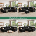 HONBAY Modular Sectional Sleeper Sofa with Pull Out Bed, L Shaped Couch with Storage Seat, Modular Sectional Couches for Living Room - Black