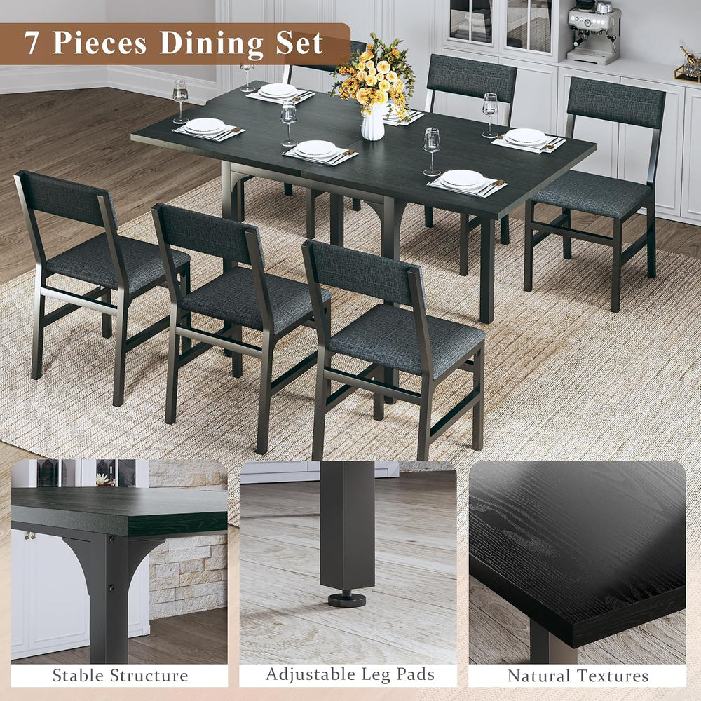 7-Piece Dining Table Set for 4-6, Extendable Kitchen Table Cushion Chairs Set...