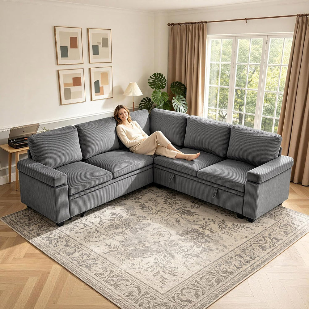 86 Inch L Shaped Sectional Sleeper Sofa with Storage, Sectional Modular Couch...