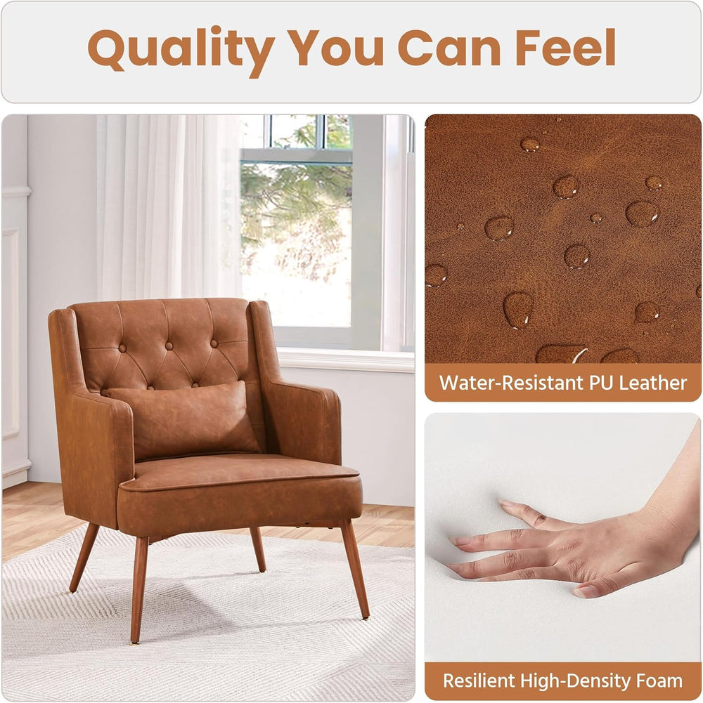 Yaheetech Accent Chair, Mid-Century Modern Armchair, Retro Brown | Faux Leath...