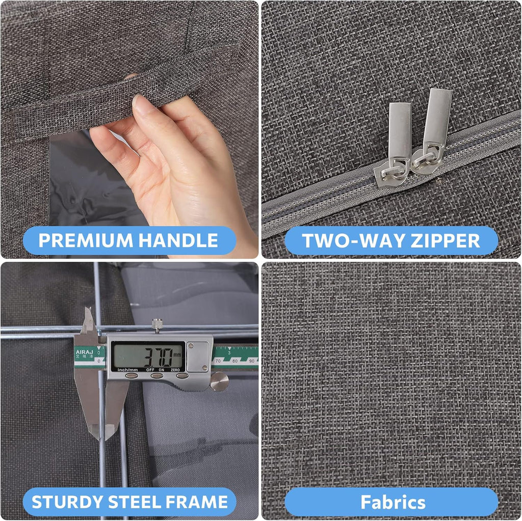 CYhom 3Pack Foldable Storage Bins - Frame Storage Box Linen Fabric Stackable Clothes Container Organizer with Clear Window & Carry Handles Large Capacity (Large-66L, Dark Gray)