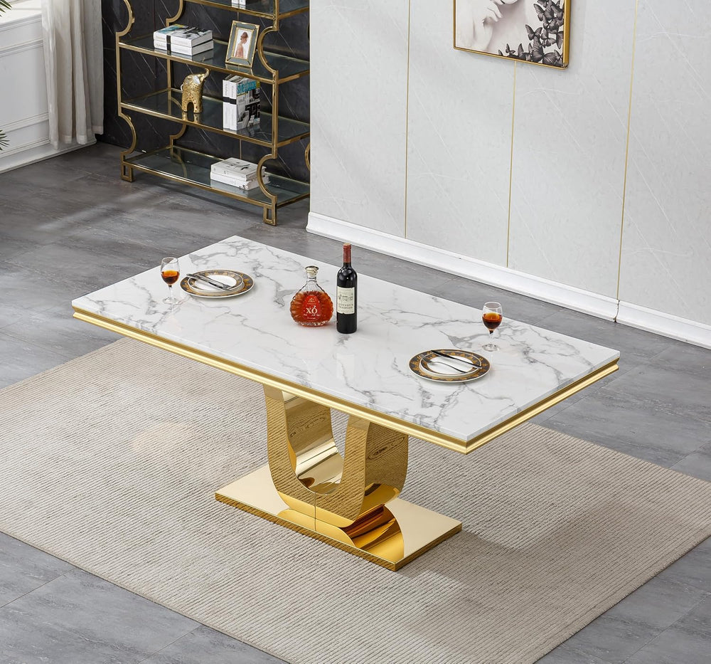 SSLine Modern White Marble Dining Table Set for 4,Luxury 68" Faux Marble...