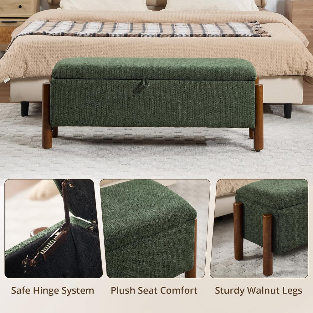 47'' Modern Storage Ottoman Benches with Walnut Wood Legs Ottoman Ben...