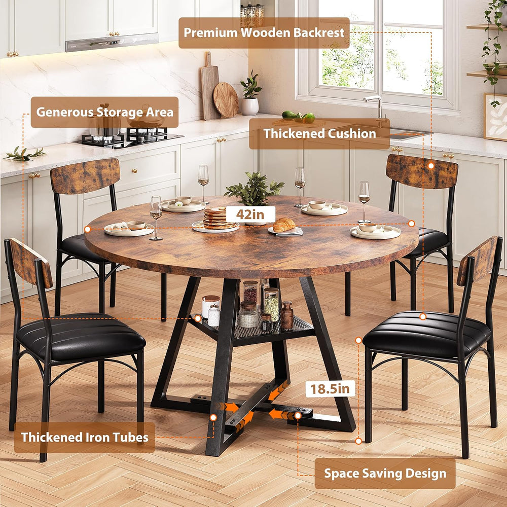 Dining Table Set for 4,Kitchen Table and Chairs for 4, Round Dining Room Tabl...