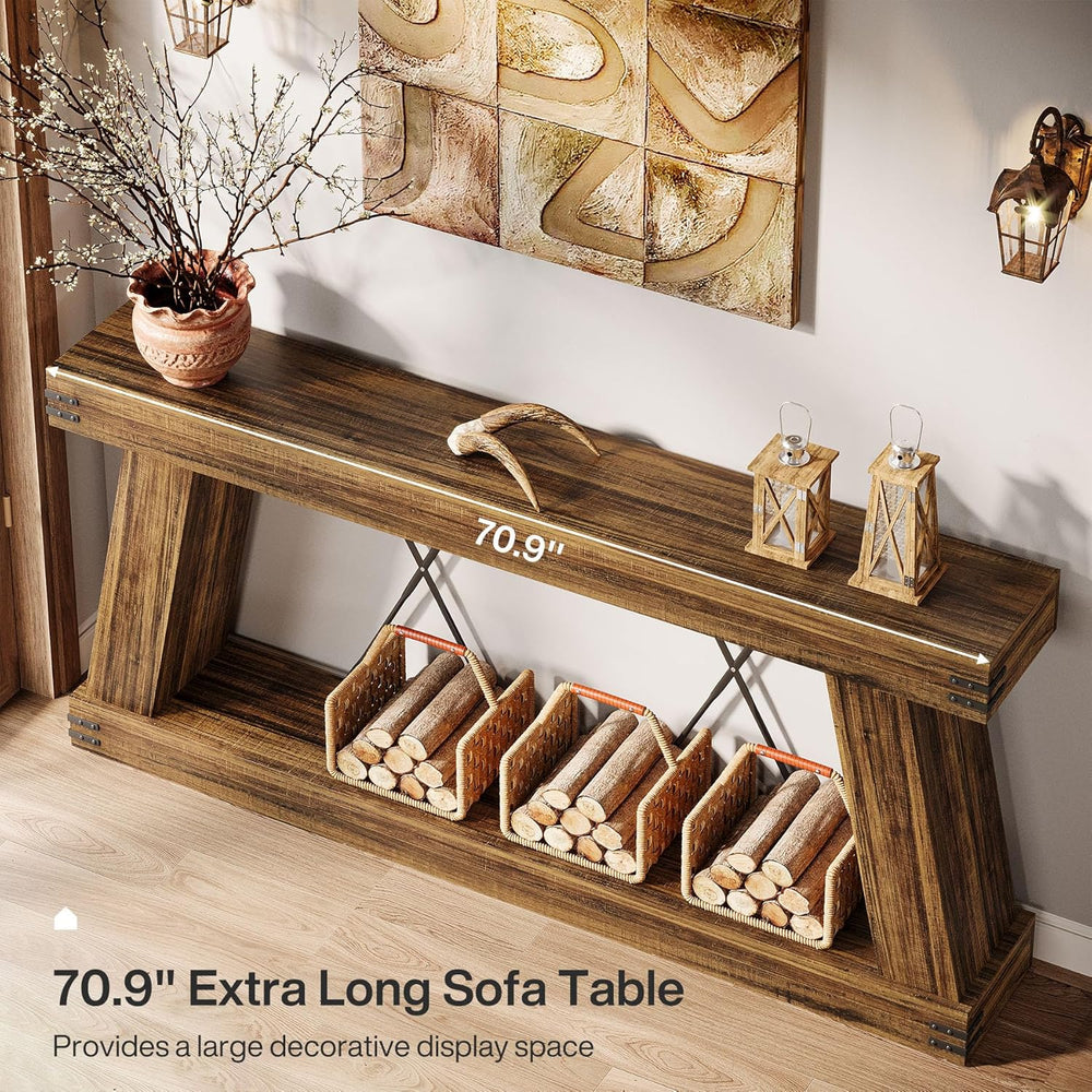 Tribesigns 70.9" Farmhouse Console Table, Long Sofa Table Behind Couch w...