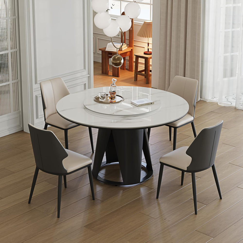 Montary 59" Modern Round Dining Table, Turntable Faux Marble Kitchen Tab...