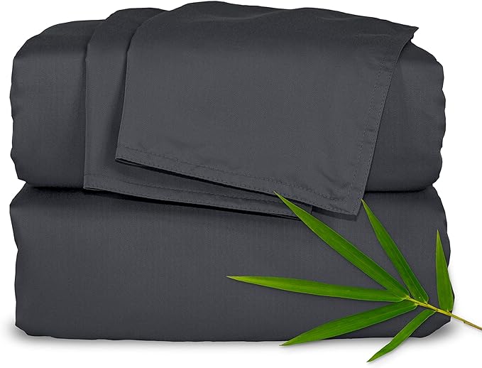 Full Sheets by Pure Bamboo, Genuine 100% Organic Viscose Derived from Bamboo Bed Sheet Set, Luxuriously Soft & Cooling, Double Stitching, 2 Year Quality Promise (Full, Charcoal)