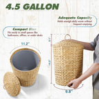 BLUEWEST 4.5 Gallons Wicker Trash Can with Lid and Removable Liner, Wicker Rattan Bathroom Trash Can, Large Woven Bin for Office, Hyacinth Waste Basket for Bedroom, Living Room, Kitchen
