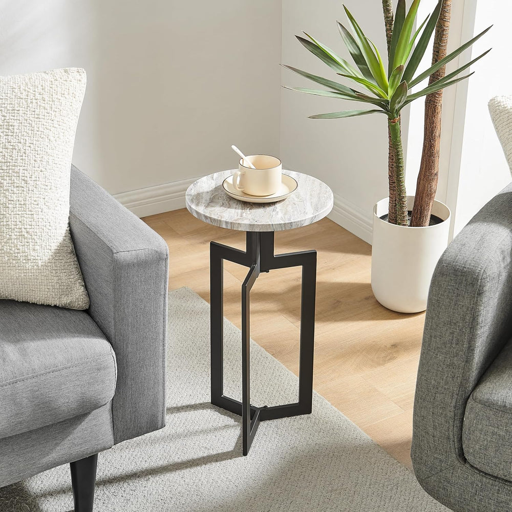 Danya B Black Metal Sculptural Pedestal & Faux Stone Tabletop Accent End ...