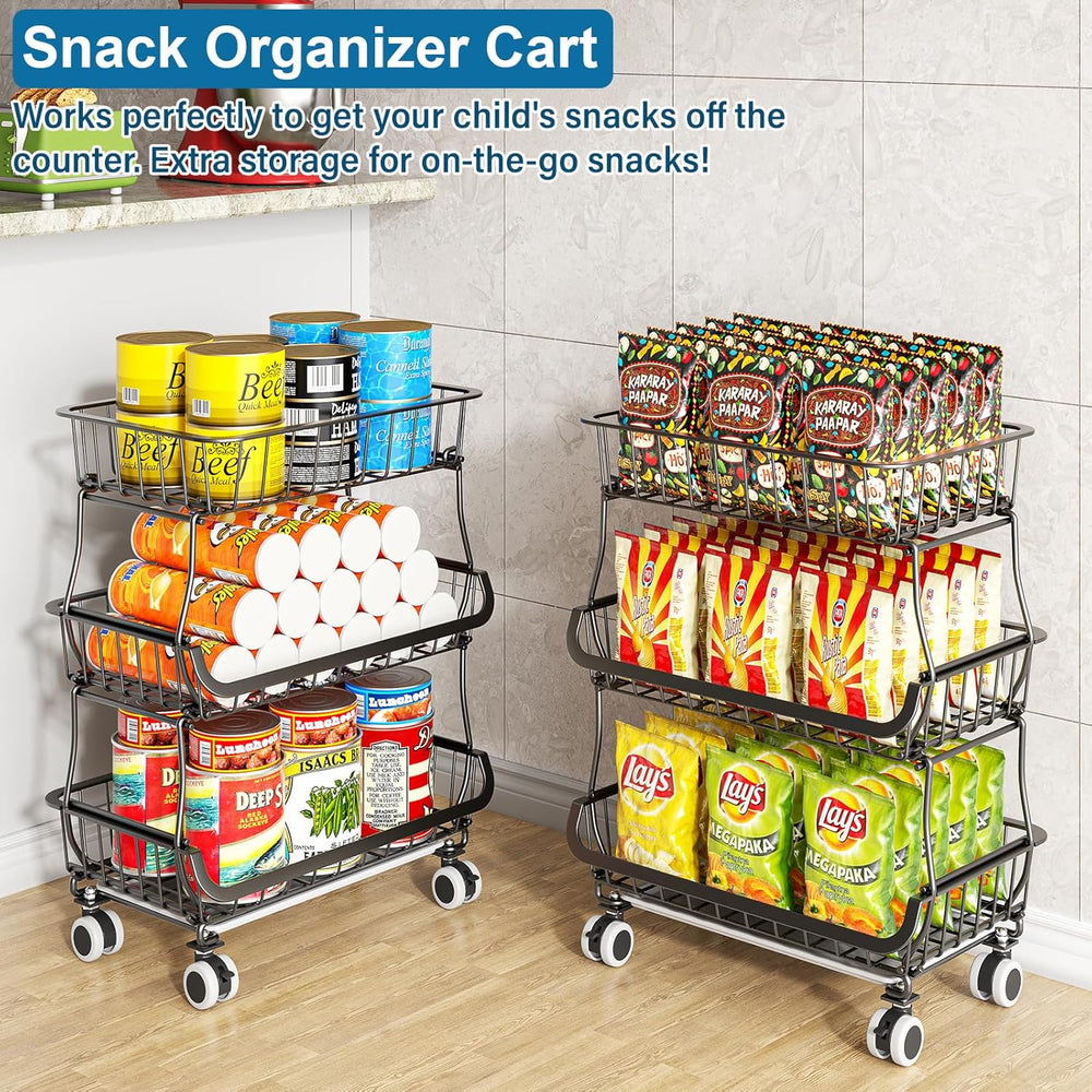 OKZEST 3-Tier Rolling Pantry Floor Organizer and Storage Cart with Wheels, St...