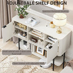 Fluted Console Table with Storage, 47" Long Entryway Table with with 2 Door Cabinets and Open Storage Shelf, Wood Sofa Table Behind Couch for Hallway Entrance Foyer Living Room, White