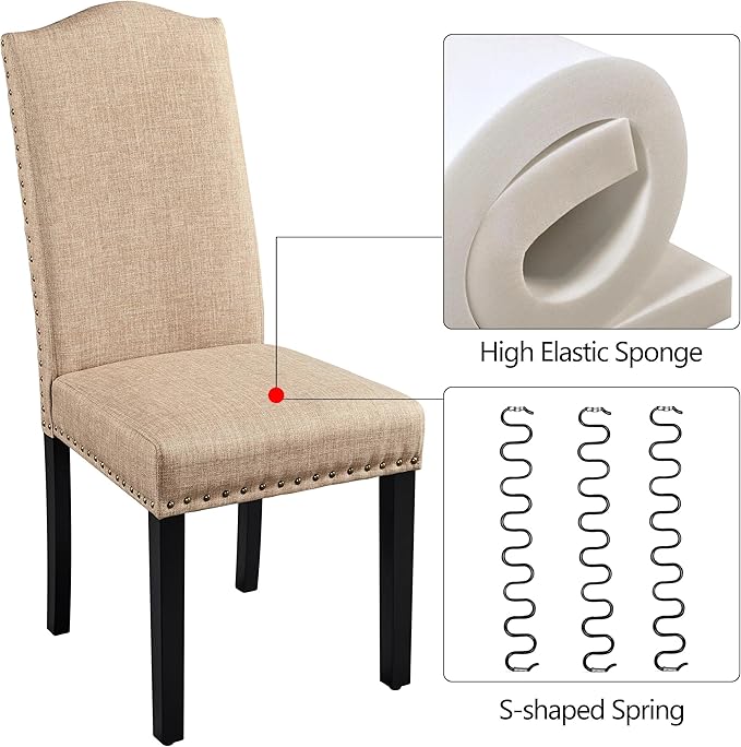 Yaheetech Upholstered Dining Chairs Set of 4, Modern Kitchen Chairs with Nail...