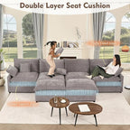 142.5" U Shaped Couch, Modular Sectional Sofa, 3-Seater Comfy Cloud Couch, Set of Modular Pieces with Movable Ottoman, Deep Seat Couches for Living Room, Chenille, Slate