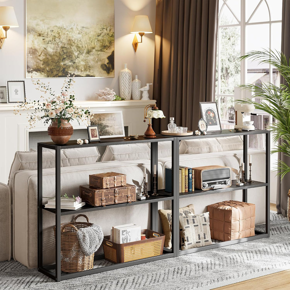 TIQLAB Small Entryway Table, 29.5" Narrow Console Table with Shelves, Bl...