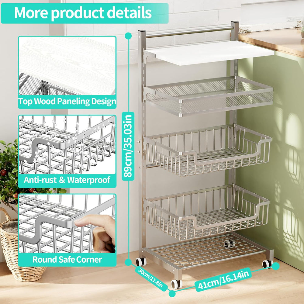 HapiRm Fruit Basket Kitchen Cart - 5 Tier Adjustable Vegetable Storage Rack, ...