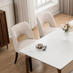 VKNOW Wooden Dining Chairs Set of 6, Modern Fabric Upholstered Dining Room Chair Kitchen Chairs, Farmhouse Dinner Chair for Kitchen Dining Room, Beige-Black Legs