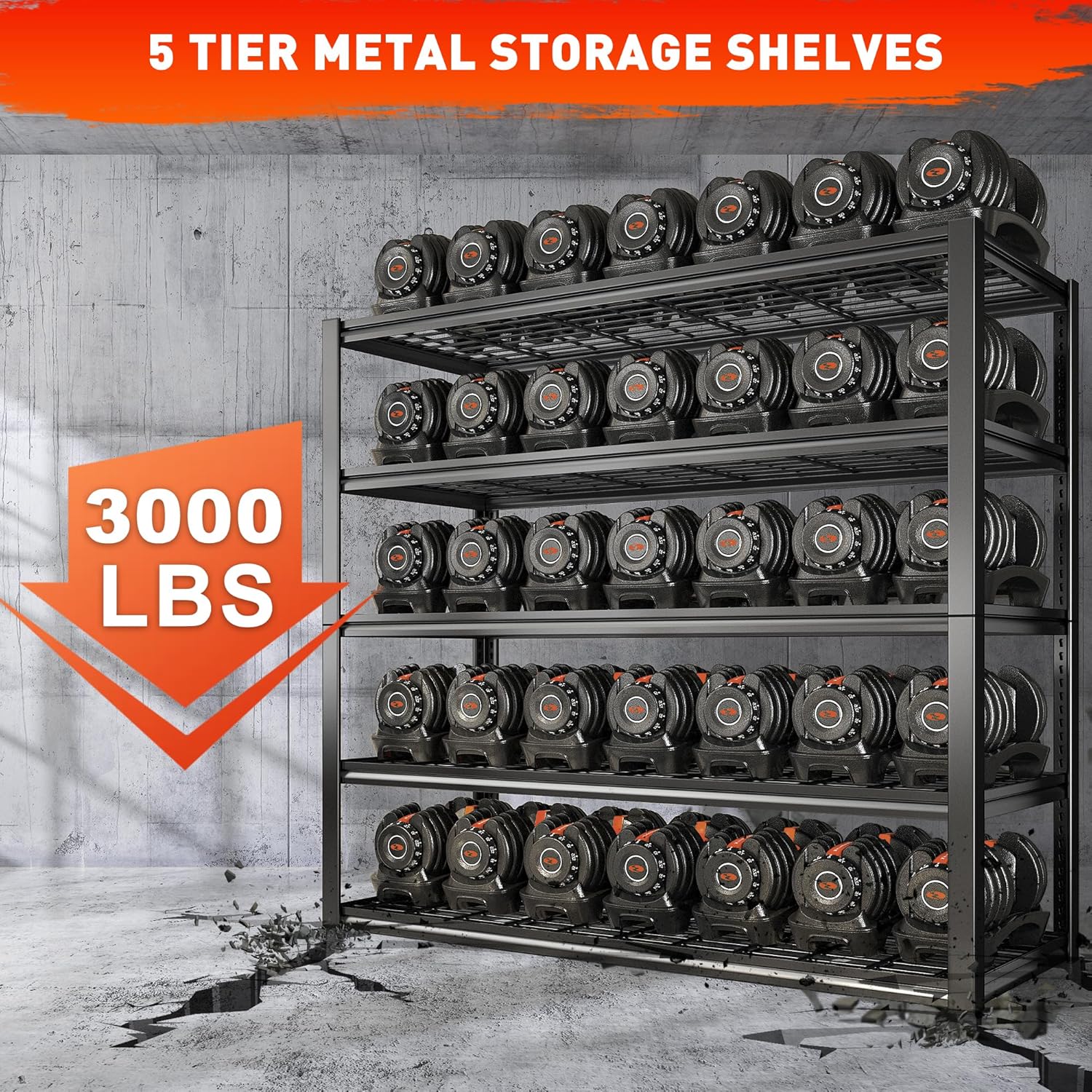 REIBII 48.2''W Garage Shelving Heavy Duty Metal Shelving 3000LBS Storage Shelves Adjustable Metal Shelves 5 Tier Garage Shelf for Basement Pantry Warehouse Supermarket 48.2" W x 24.2" D x 72.2" H
