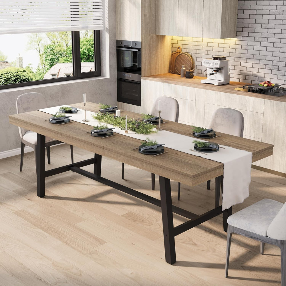 GarveeHome 63-83" Extendable Dining Table, Industrial Rectangular Dining...
