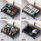 Under Bed Storage Containers with Wheels - Shoe Storage Organizer Drawer, Tool-free Assembly Metal Underbed Storage Containers for Bedroom Clothes, Shoes, Blankets - 2 Pack