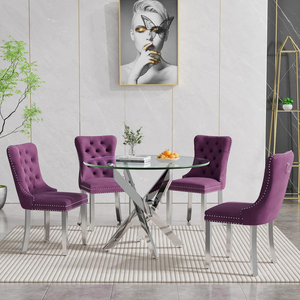 36" Modern Silver Glass Dining Room Table Set for 4, 5-Piece Round Kitch...