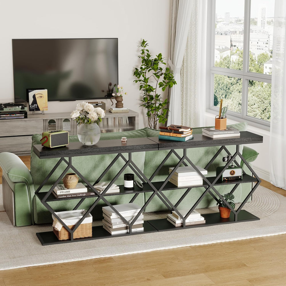 Garvee 3 Tier Console Table with Open Wood Shelves,39" Industrial Entryw...
