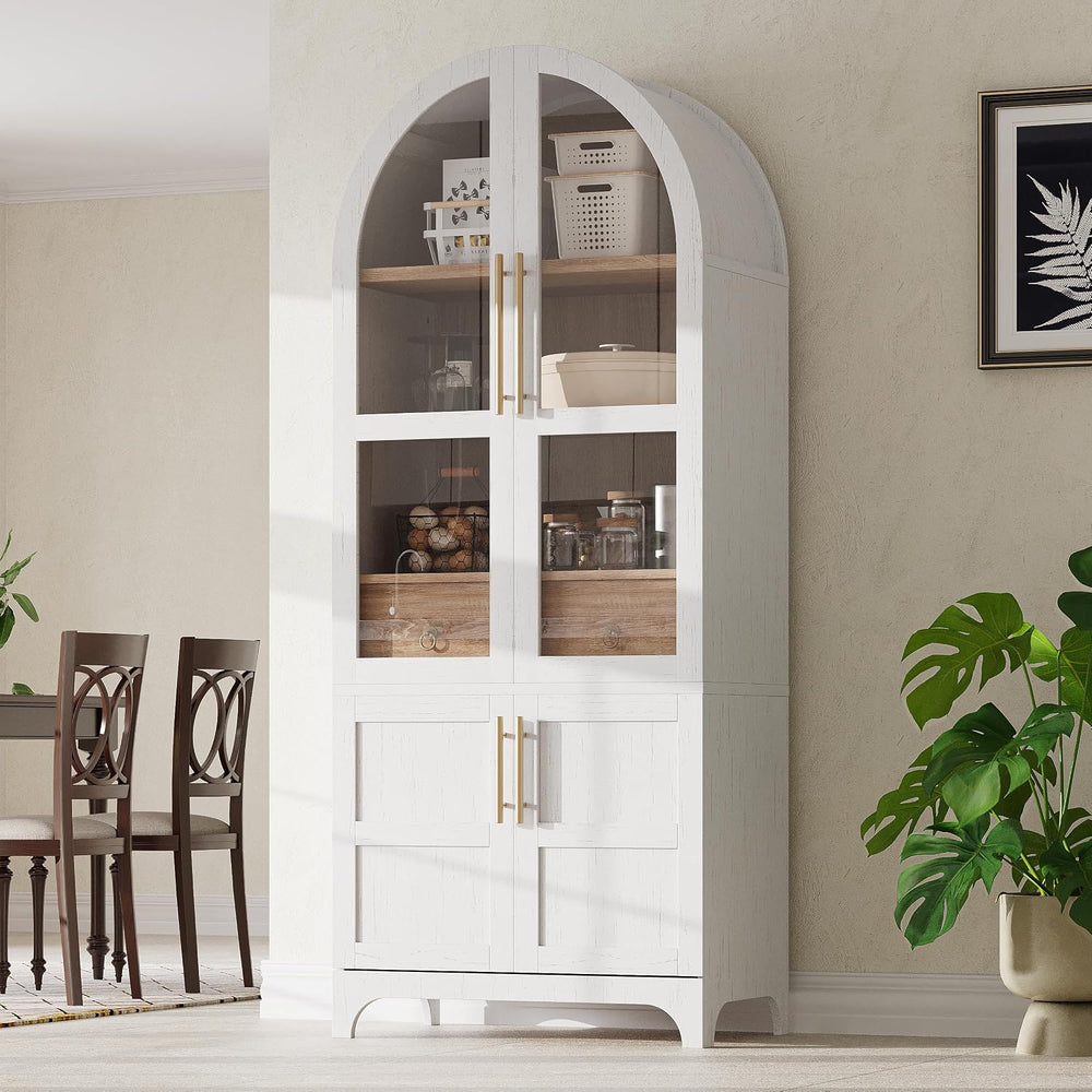 KLMM 71" Tall Arched Kitchen Pantry with Door Shelves,Storage Cabinets w...