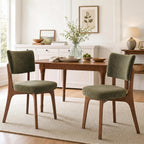 YOUNIKE Wooden Dining Chair, Chenille Fabric Upholstered Dining Room Chair Kitchen Side Chair, Farmhouse Dinner Chair with Solid Wood Legs for Kitchen Dining Vanity, Green (Single Pack)