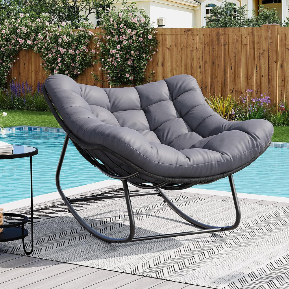 Garvee Outdoor Rocking Chair, Oversized Papasan Chair with Cushion | Metal &a...