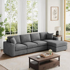 119" L-Shaped Sectional Sofa with Reversible Chaise, Modern Corduroy Couch with Deep Seats, 4-Seater Upholstered Sofa for Living Room or Apartment, Dark Grey
