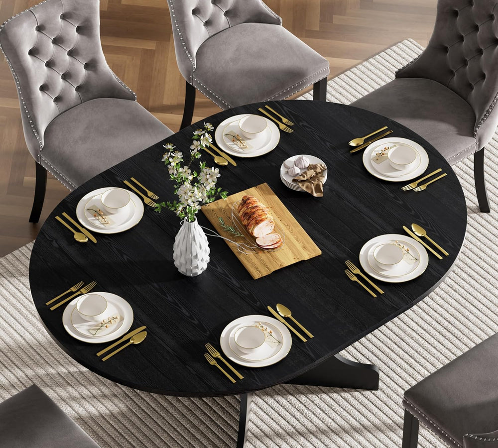 Henf 5 Piece Round Extendable Dining Table Set for 4, 43"-59" Wood ...