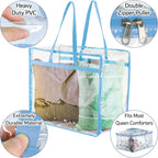 Clear Vinyl Zippered Storage Bags (3-Pack) 40L Sturdy Storage Bags for Sweaters, Blankets, Comforters, Bedding Sets and Much More! (Light Blue, 18x15x9)